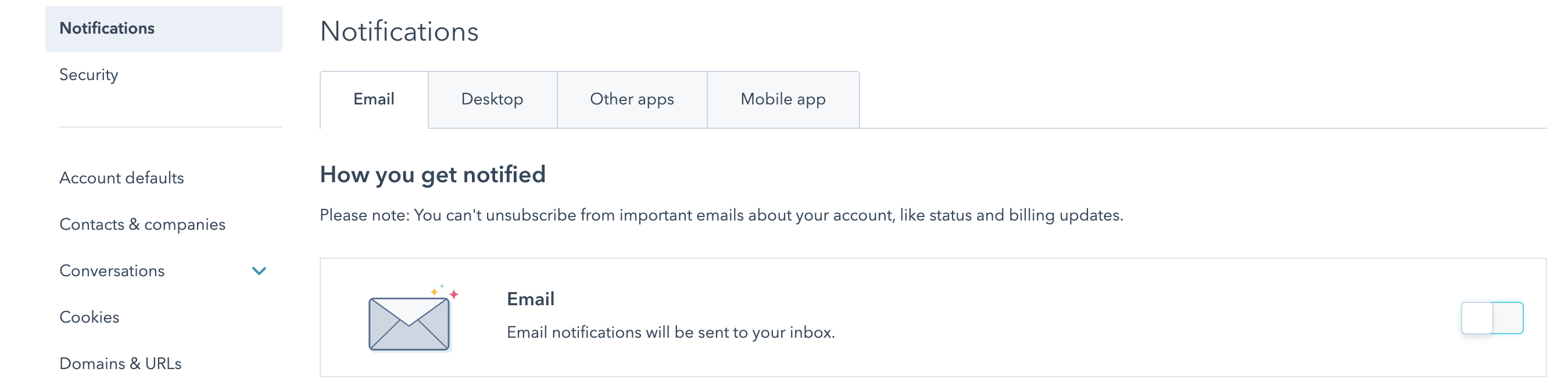 disable email notifications